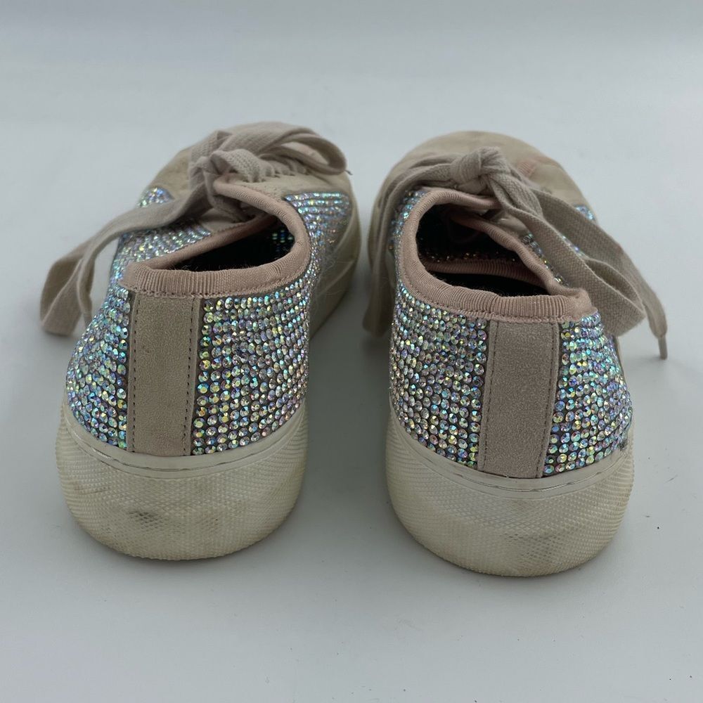 Gianni Bini Zennaa Rhinestone Embellished Blush Pink Suede Lace Up Sneakers - Picture 4 of 5